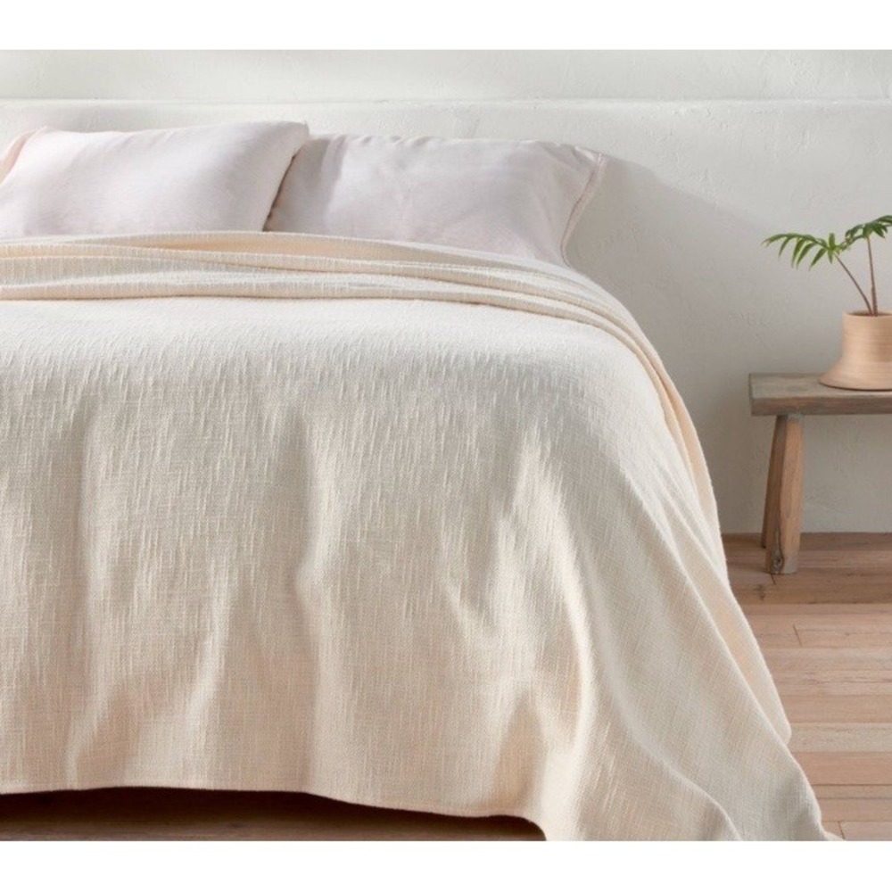 Casaluna Cotton Blanket Coverlet Ivory Cream Textured Shabby Chic Cottage KING